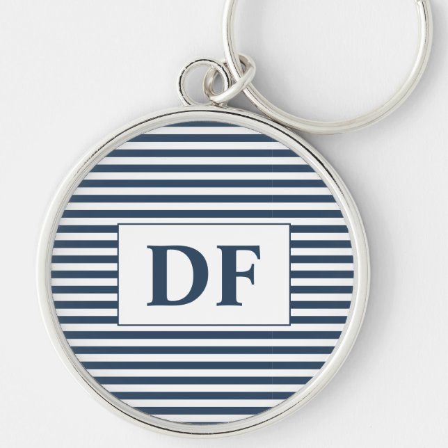 Custom Initial Blue/White Stripes Keychain (Front)