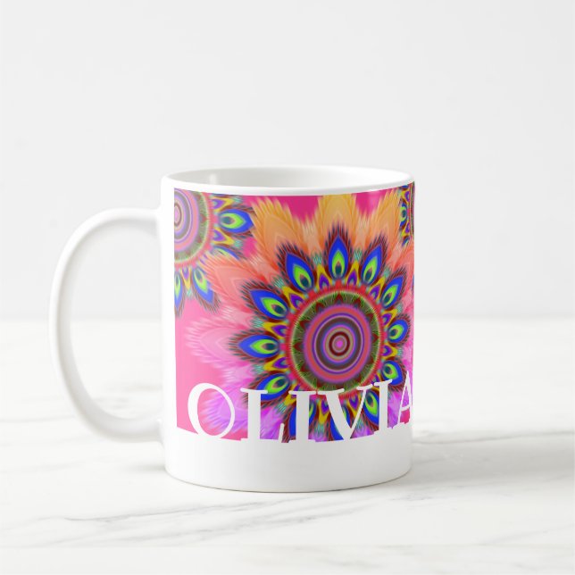 Custom initial BOHO coffee mug Mandala pattern (Left)