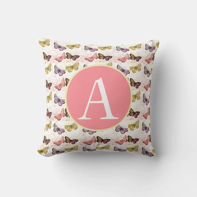 CUSTOM INITIAL BUTTERFLY THROW PILLOW (Front)