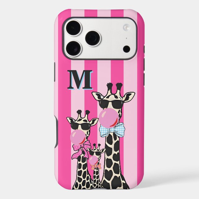 Custom Initial Cute Giraffe Phone Case  Bubble Gum (Back)
