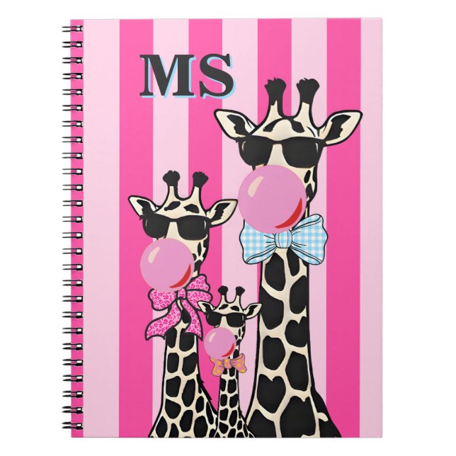 Custom Initial Cute Giraffe Phone Case  Bubble Gum Notebook (Front)