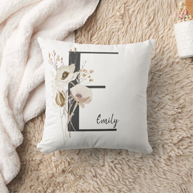 Custom Initial D Black & White Wild flower Cushion (Blanket)