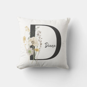 Custom Initial D Black & White Wild flower Cushion