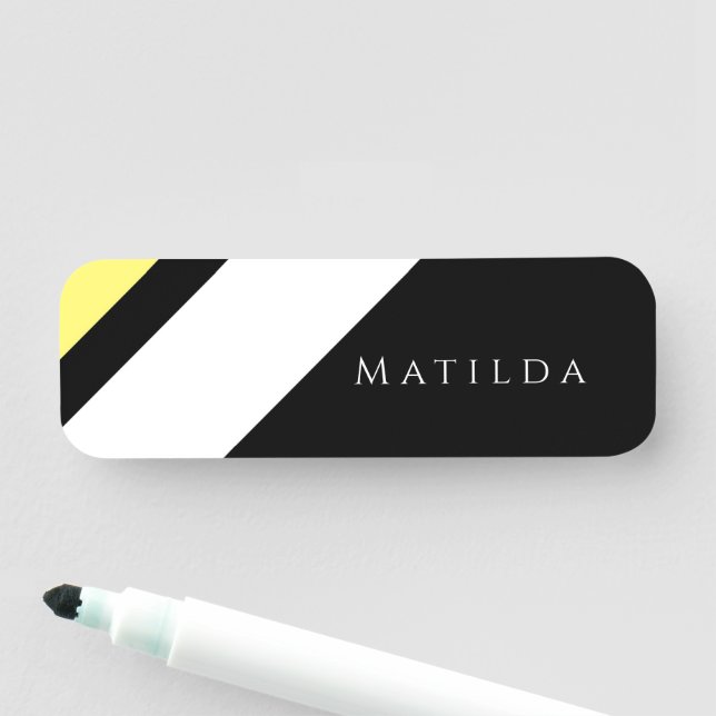Custom initial diagonal lines black name tag (In Situ)