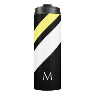 Custom initial diagonal lines black thermal tumbler