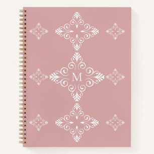 Custom Initial Dusty Rose Vector Pattern Notebook