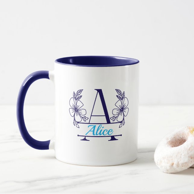 Custom Initial Floral Monogram Mug (With Donut)