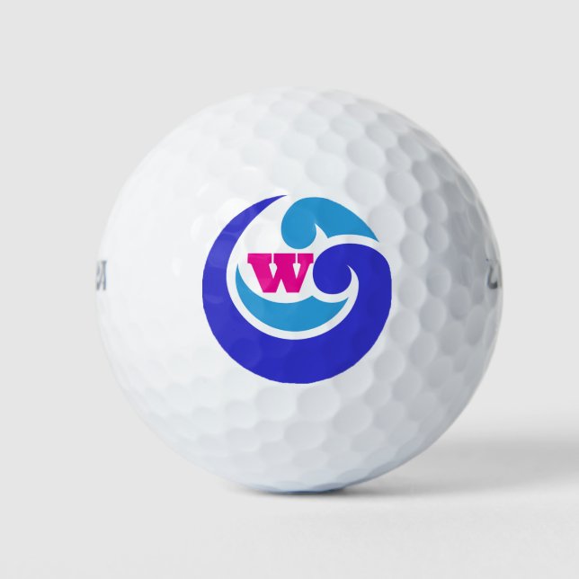 Custom Initial Golf Ball – Blue Wave Design (Front)