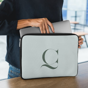 Custom Initial l Elegant Classy Green Monogrammed Laptop Sleeve