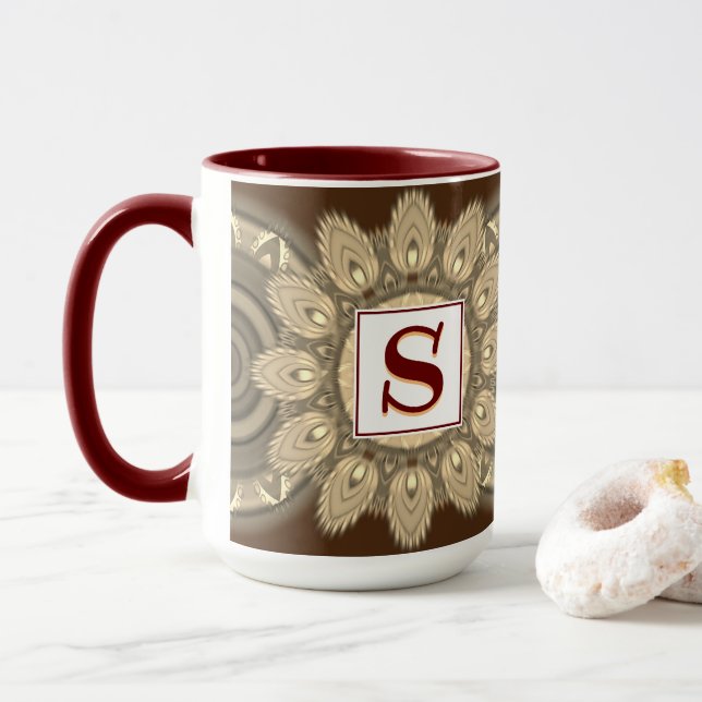 Custom initial large coffee mug Mandala pattern (With Donut)