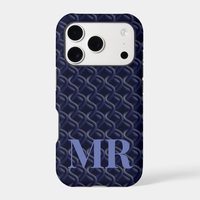 Custom Initial Large Modern Blue Lattice Rubber (Back)