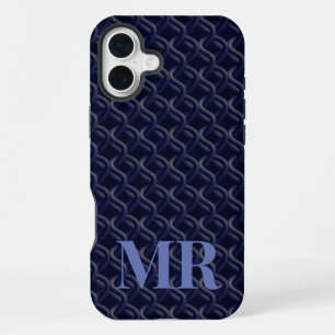 Custom Initial Large Modern Blue Lattice Rubber iPhone 16 Plus Case