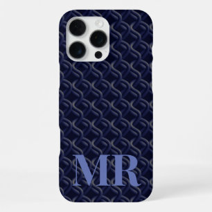 Custom Initial Large Modern Blue Lattice Rubber iPhone 16 Pro Max Case