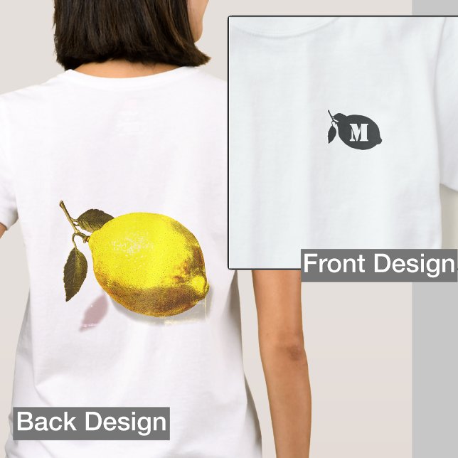 Custom Initial Lemon Silhouette Front Back Print T-Shirt (Creator Uploaded)