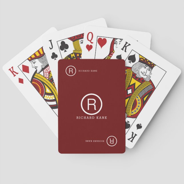 Custom Initial Letter & Name dark red Playing Cards (Back)