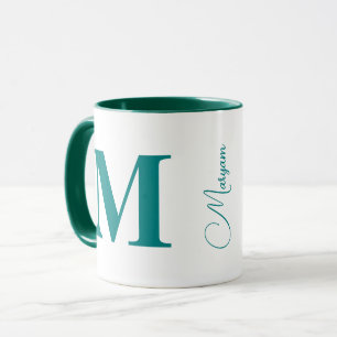 Custom Initial Letter Name Modern Teal Monogram Mug