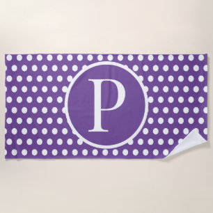 Custom initial letter Polka Dot Beach Towel