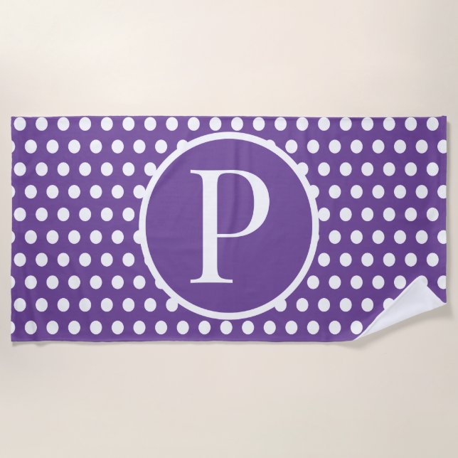 Custom initial letter Polka Dot  Beach Towel (Front)
