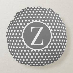 Custom initial letter Polka Dot Grey Round Cushion