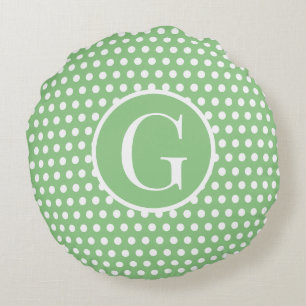 Custom initial letter Polka Dot Light Green Round Cushion