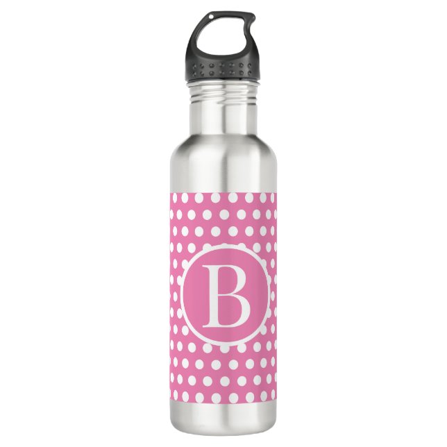 Custom initial letter Polka Dot Pink 710 Ml Water Bottle (Front)