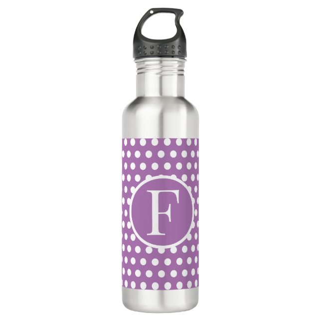 Custom initial letter Polka Dot Purple 710 Ml Water Bottle (Front)