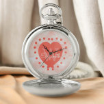 Custom Initial Monogram Coral Watercolor Heart Pocket Watch<br><div class="desc">Make this pocket watch a special personalised gift. It features a coral watercolor background that complements the initial letter monogram and name centred on the coral heart surrounded by dots. Personalise the text in the template fields, remove one or both, or edit using the design tool to select a font...</div>