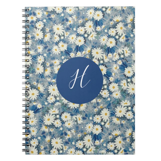 Custom Initial Monogram Daisies Floral Notebook (Front)