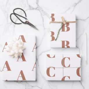 Custom Initial monogram faux rose gold white Wrapping Paper Sheet