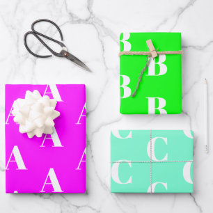 Custom Initial monogram neon green magenta aqua Wrapping Paper Sheet