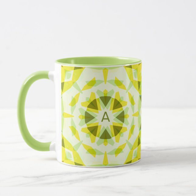 Custom Initial Monogram Yellow Green Star Tea Mug (Left)