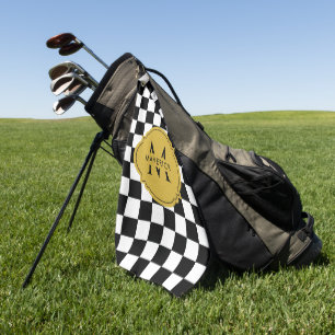 Custom Initial Name and Photo Elegant Grid Pattern Golf Towel