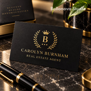 Custom Initial & Name Black And Gold Monogrammed Business Card