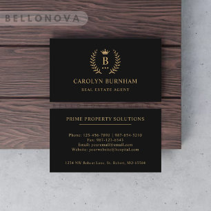 Custom Initial & Name Black And Gold Monogrammed Business Card