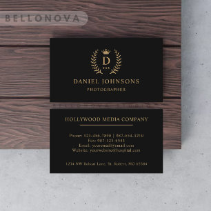 Custom Initial & Name Black And Gold Monogrammed Business Card