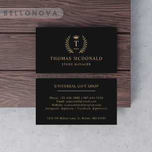 Custom Initial & Name Black And Gold Monogrammed Business Card