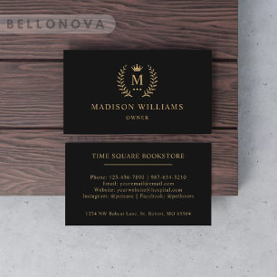 Custom Initial & Name Black And Gold Monogrammed  Business Card