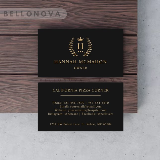 Custom Initial & Name Black And Gold Monogrammed  Business Card (Custom Initial & Name Black And Gold Monogrammed Business Card)