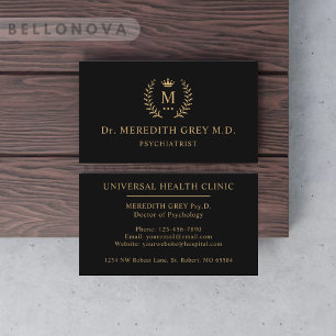 Custom Initial & Name Black And Gold Monogrammed  Business Card