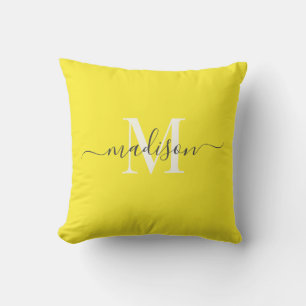 Custom Initial & Name Bright Yellow Color  Cushion