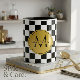 Custom Initial Name Elegant Grid Pattern Coffee Mug