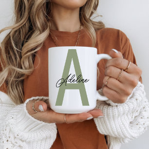 Custom Initial Name Green Mug Gift for Mum & Kids