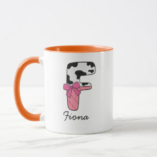 Custom Initial Name Mug   Pink Cow Letter  F