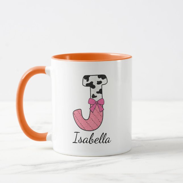 Custom Initial Name Mug | Pink Cow Letter  J (Left)