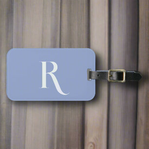 Custom Initial Name Pastel Blue Script Monogram Luggage Tag