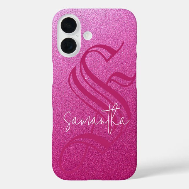 Custom Initial & Name Pink Glitter Case-Mate iPhone Case (Back)