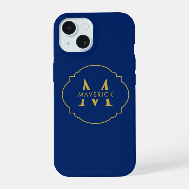 Custom Initial Name Stylish Travel Modern Navy iPhone 15 Case (Back)