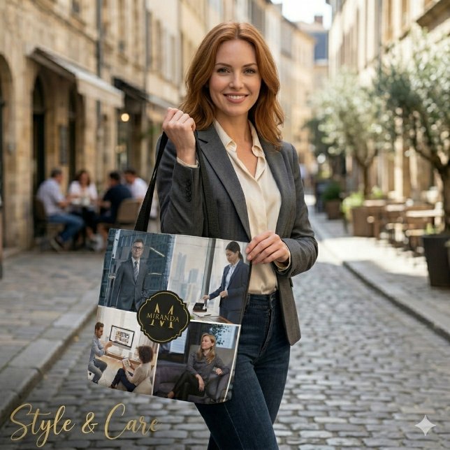Custom Initial Name with Four Images Unique Medium Tote Bag (Custom Initial Name with Four Images Unique Medium Tote Bag)