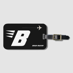 custom initial, personalised monogram black luggage tag