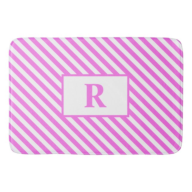 Custom Initial Pink/White Stripes Bath Mat (Front)